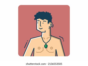 Hombre duro sin camisa usando un diseño de collar de jade