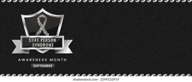 Stiff person syndrome Awareness Month banner, with Zebra Designed Sliver ribbon, shield and space for text. Design for Banner or Header
