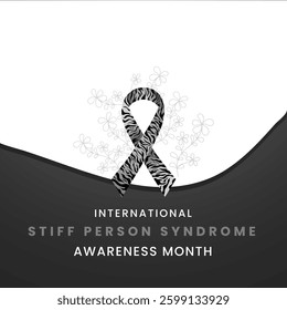 Stiff person syndrome awareness month background design with Sliver Black and White Colored ribbon, Zebra Styled Design Ribbon