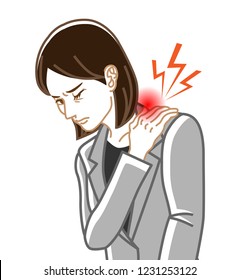 Stiff Shoulder - Physical disease image clip art - Business woman , Line art