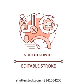 Stifled growth red concept icon. No career development. Sign of toxic workplace abstract idea thin line illustration. Isolated outline drawing. Editable stroke. Arial, Myriad Pro-Bold fonts used