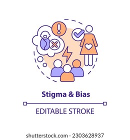 Stigma and bias concept icon. Abortion access. Reproductive justice. Safe care. Clinic services. Women health abstract idea thin line illustration. Isolated outline drawing. Editable stroke