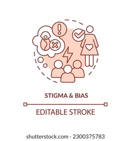 Stigma and bias red concept icon. Abortion access. Reproductive justice. Safe care. Clinic services. Women health abstract idea thin line illustration. Isolated outline drawing. Editable stroke