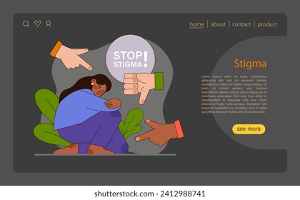 Stigma concept. Illustration of an individual facing societal judgement with a call to stop stigma. Challenges of prejudice and the need for compassion and understanding. Flat vector illustration.