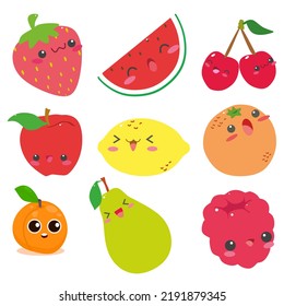 Stiker,cute cartoon fruit, watermelon, melon, strawberry, orange, apple and cherry
