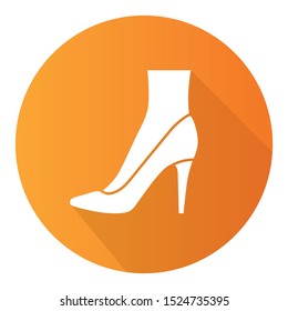 Stiletto shoes orange flat design long shadow glyph icon. Woman stylish formal footwear design. Female casual stacked high heels, luxury modern pumps. Vector silhouette illustration