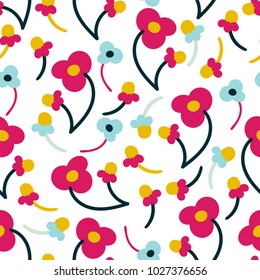 Stilized flowers seamless pattern. Bright colors. White background. Vector illustration. 