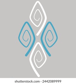 Stilized sea wave ornament vector illustration. Design element. Iterative teal and white spirals curl on gray background. For printing on textile, wallpapers, clothes.