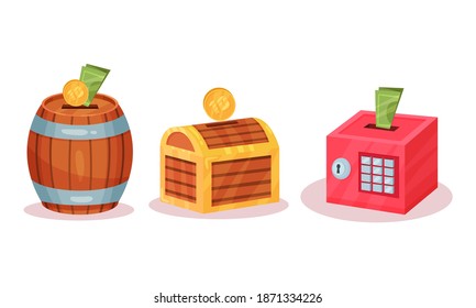 Standbank oder Moneybox mit Loch for Coins Vector Set