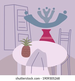 Still life abstract contemorary minimalism. Vase flora intreior abstract elements shapes. Modern poster, banner, cover, social media content. Vector isolated