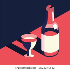 Still life alcohol glass drink bottle illustration 