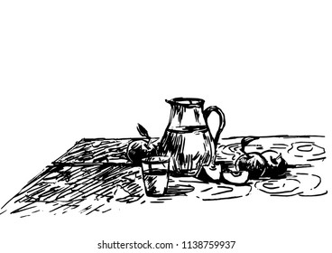 still life with apples,hand drawn vector illustration