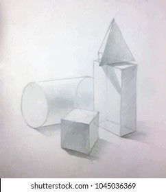 Still Life with basic geometric figures, academic drawing concept illustration