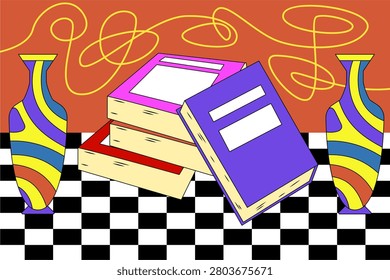 Still Life with Books and Vases