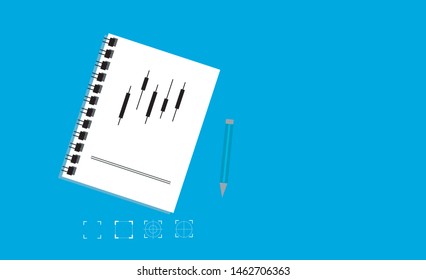 Still life, business, office supplies or education concept , notebook with blank pages , ready for adding or mock up.Note book for recording activities, recording success.