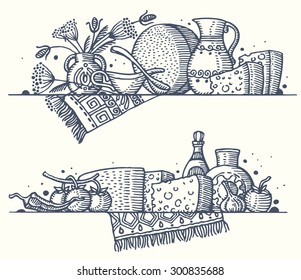Still life with cheese. Vector.