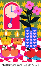 Still Life With Clock and Fruit Illustration