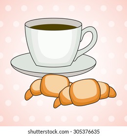 Still life with coffee and croissants, vector illustration.