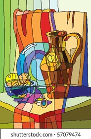 still life, dish, jug