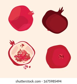 still life exotic fruits. ripe pomegranates.