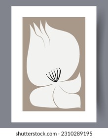 Still life flower asymmetric object wall art print. Wall artwork for interior design. Printable minimal abstract flower poster. Contemporary decorative background with object.