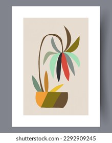Still life flower withered houseplant wall art print. Printable minimal abstract flower poster. Contemporary decorative background with houseplant. Wall artwork for interior design.
