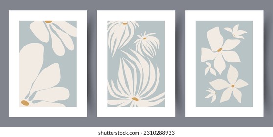 Still life flowers minimalism wall art print. Collection, set. Wall artwork for interior design. Printable minimal abstract flowers poster. Contemporary decorative background with minimalism.