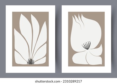 Still life flowers nordic asymmetry wall art print. Contemporary decorative background with asymmetry. Collection, bundle. Printable minimal abstract flowers poster. Wall artwork for interior design.