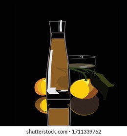 still life of fresh citrus fruit in a dark key. Fresh lemon juice