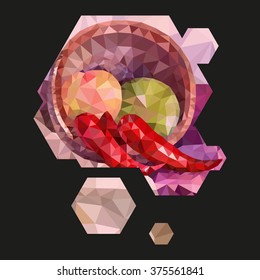 the still life with fruit drawn in a manner a triangulation