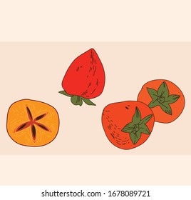 still life of fruit. a lot of persimmons