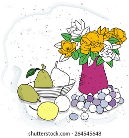 still life with fruit and vase