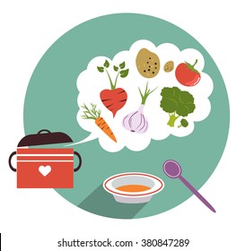 Still life healthy color  fresh vegetable. Cooking flat vector design.