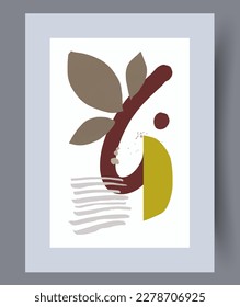 Still life herbs contemporary shapes wall art print. Wall artwork for interior design. Printable minimal abstract herbs poster. Contemporary decorative background with shapes.