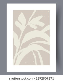 Still life leaves scandinavian fauna wall art print. Contemporary decorative background with fauna. Wall artwork for interior design. Printable minimal abstract leaves poster.