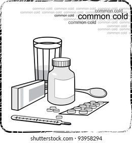 Still life with medicine for the flu and colds