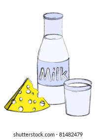 Still life with milk and cheese