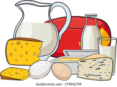 Still life with milk products cheese and butter