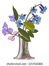 Still life in the old style with flowers and insects, drawn by hand. Vector illustration.
