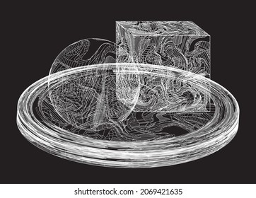 Still life of openwork 3D figures. Vector illustration