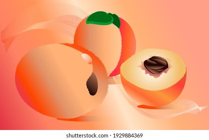 Still life with peaches. Vector background in warm pastel colors.

