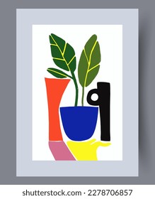 Still life petals home plants wall art print. Wall artwork for interior design. Printable minimal abstract petals poster. Contemporary decorative background with plants.