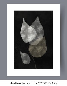 Still life plant luminous petals wall art print. Contemporary decorative background with petals. Wall artwork for interior design. Printable minimal abstract plant poster.