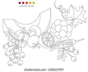 Still life and pumpkin  berries   vegetables  Autumn collection  Relaxation coloring template  Editable vector illustration 