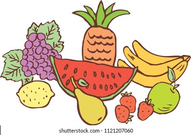 Still life of ripe fruit. All objects isolated