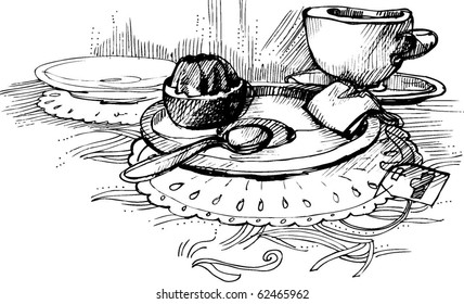 still life tea and cake
