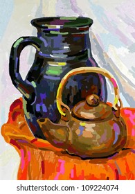 Still life with a tea pot and jug.