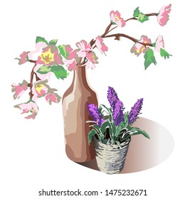 Still life with a vase and different flowers