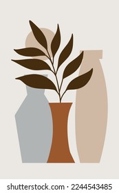 Still life with vases and plants. Template for opener or banner