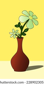 Still life vector illustration. Still life illustration of a flower vase. Simple and relax of isolated of bloom flower im vase for leisure design or painting art in yellow background
